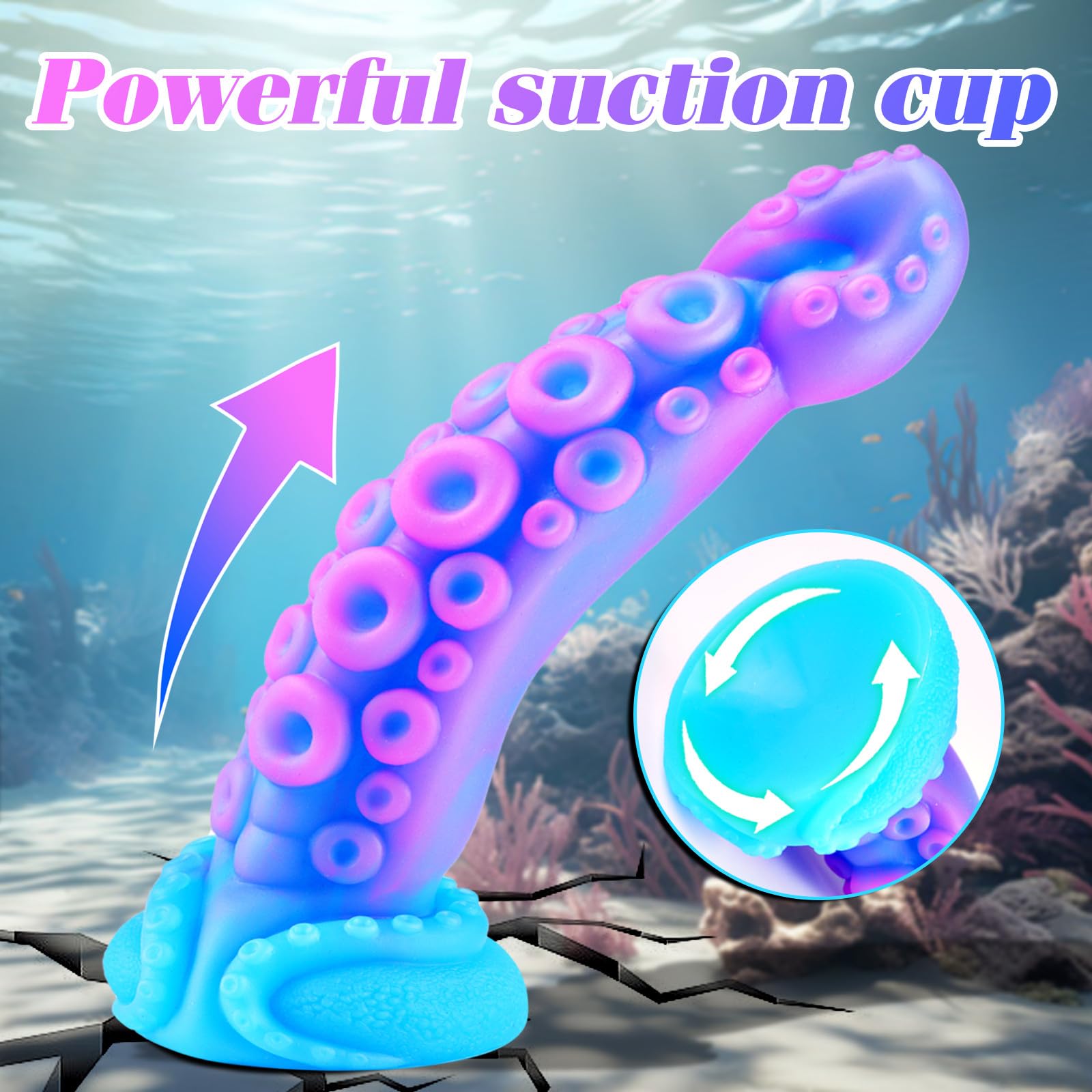 Realistic Monster Tentacle Octopus Dildo 2 Inch Wide, Silicone 8 Inch Extra Large Thick Girthy Anal Dildo Suction Cup, 7 Inch Creature Tapered Alien Dildos Fantasy Colorful Blue Sex Toy for Men Women: L