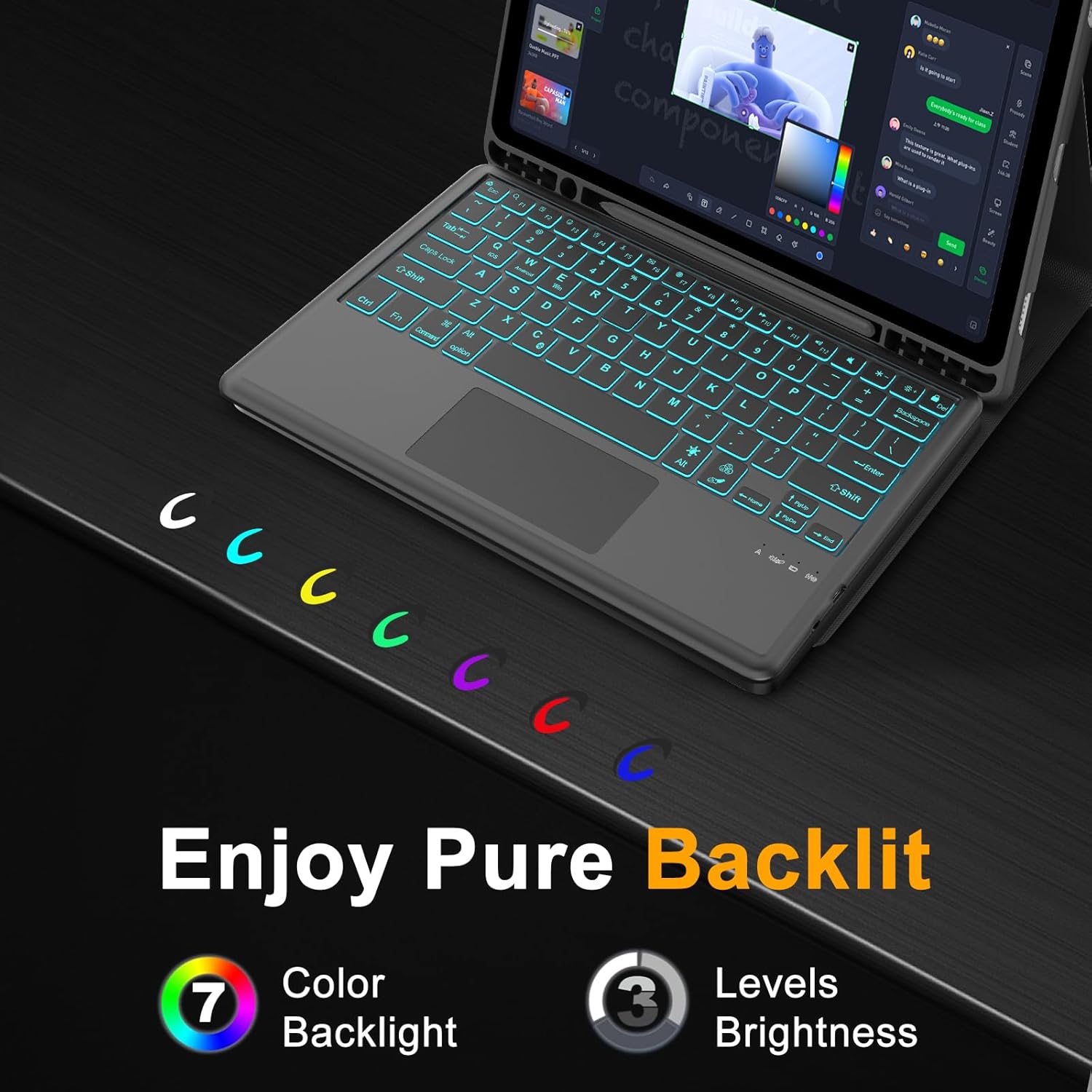 Touchpad Keyboard Case for Samsung Galaxy Tab S10+ Plus 2024/S9 Plus 12.4" 2023-7 Colors Backlit, Multi-Touch Trackpad, Detachable Bluetooth Touch Keyboard Smart Cover with S Pen Holder (Dark Blue)