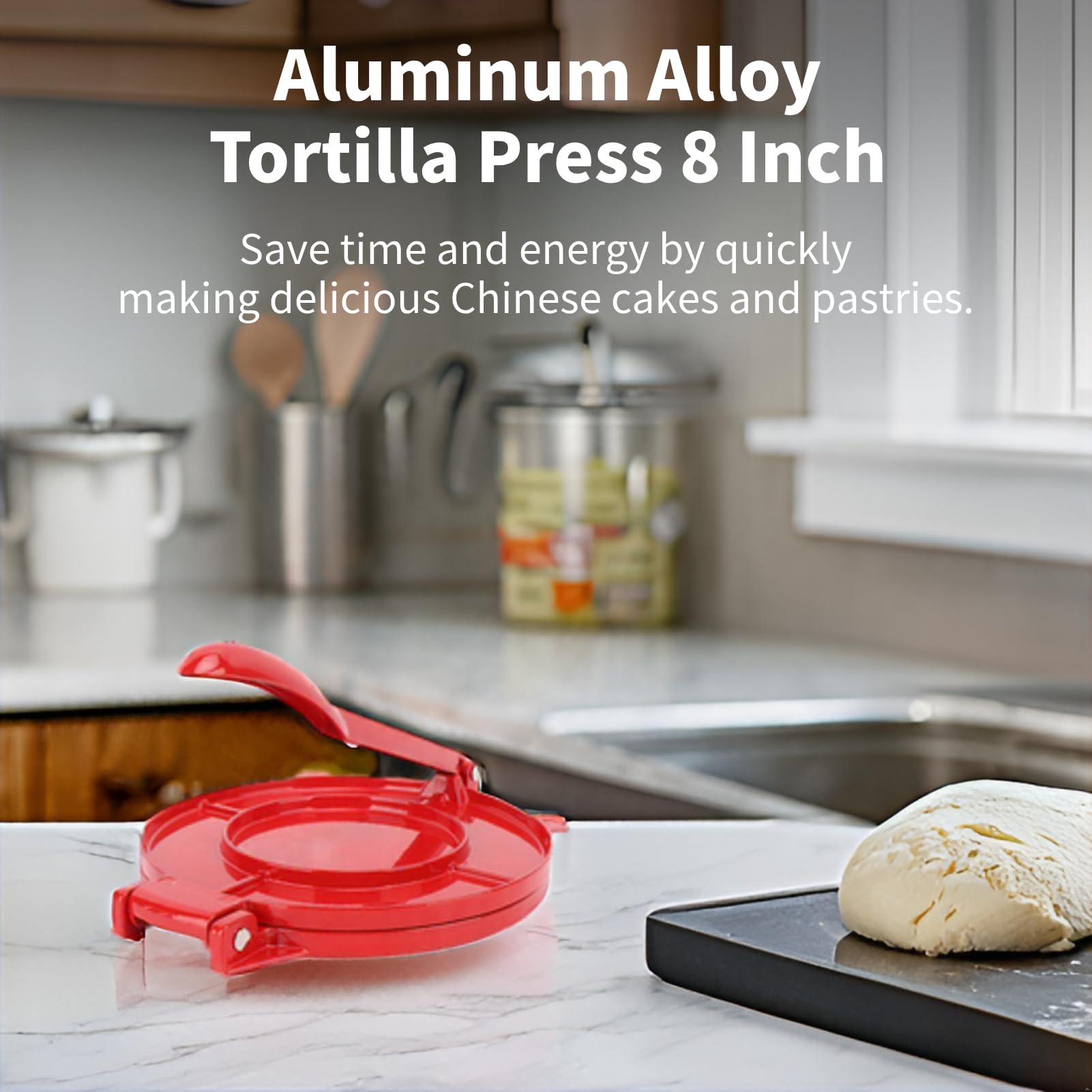 Diyeeni Prensa de Tortillas de 9 Pulgadas, Máquina para Hacer Tortillas Resistente con Mango Plegable, Prensa para Tortillas de Harina de Aleación de Aluminio, Prensa para Rotis, Prensa