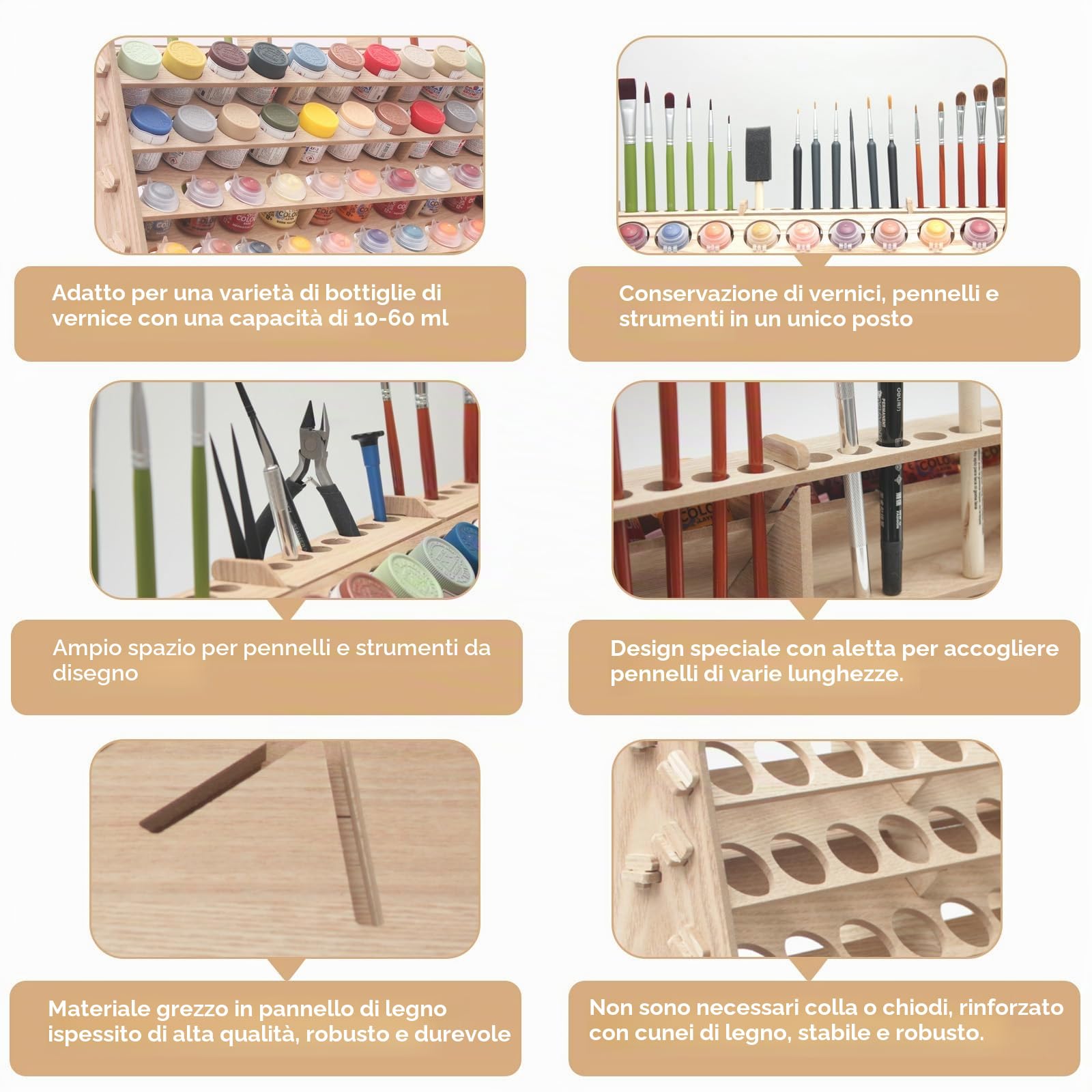 Organizer extra large in legno a 9 ripiani per 99 bottiglie, organizer per pittura e pennelli, per olio acrilico, artigianato, hobby, mini modellini, pittura, pittura, organizer per artisti