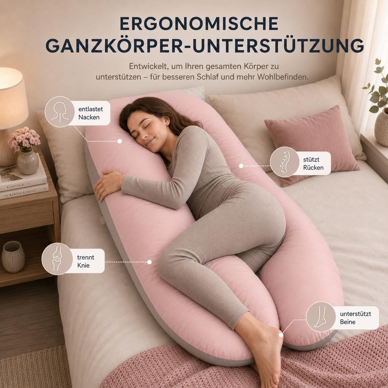 sei Design Almohada para dormir de lado XXL acolchada, multifuncional, Jumbo Comfort I XXL, cojín de lactancia, almohada para embarazo, forma de U, almohada para dormir de lado