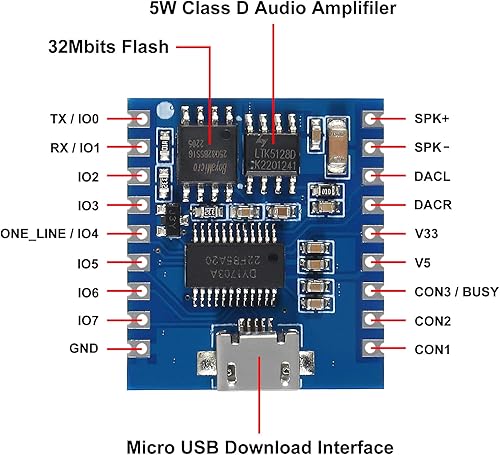 Miniatura 4 de 2 módulos de audio DY-SV17F Mini reproductor MP3 IO gatillo USB descarga 4MB Flash Módulo de reproducción de voz