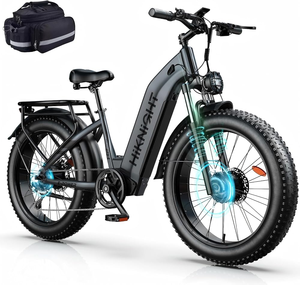 Fat Bike Électrique Adulte 26×4,0", VTT Électrique, Double Moteur 250W, Couple 200 N·m, Batterie 52V 20Ah, Autonomie 130 km, Freins Hydrauliques, Fourche Suspendue Verrouillable