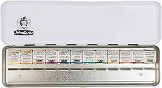 Schmincke Horadam Aquarell – Caja de colores Slim Line con 12 acuarelas finas en 1/2 tazón, 74825097, riel vacío, estrecho y plano, set de pintura