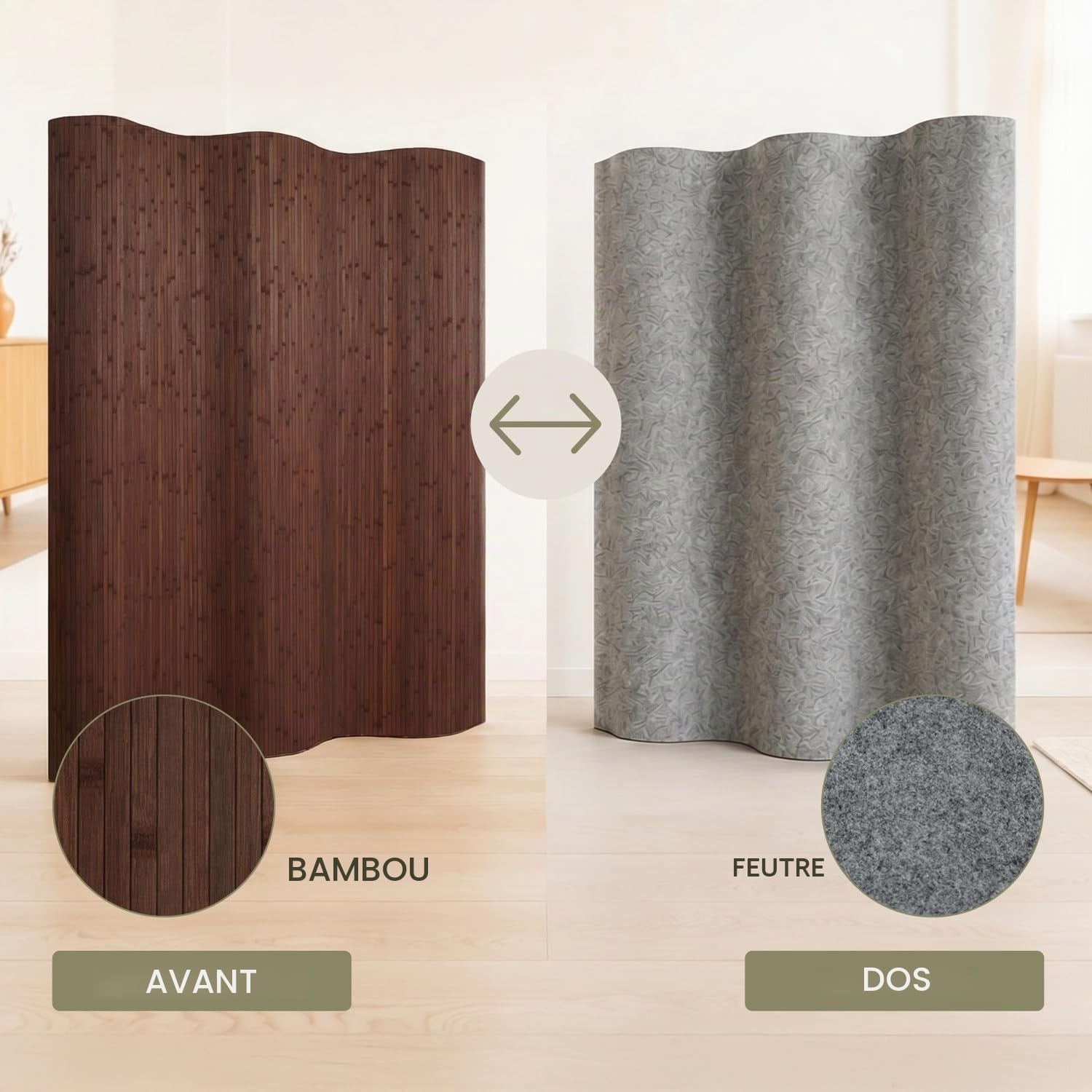 Paravent Salle diviseur partition Bambou Brun foncé Nouveau