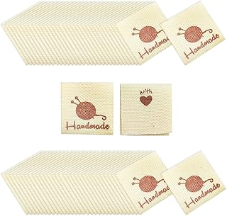 Greyoe Etichette Cucito, Etichette per cucire fatte a mano da 100 pezzi Etichette in tessuto fatte a mano con etichette damore per progetti di abbigliamento e fai da te (beige)