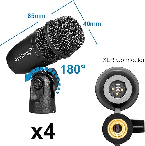 Miniatura 8 de Depusheng Juego de micrófonos de batería de 7 piezas con 5 micrófonos de percusión dinámicos y 2 micrófonos de percusión de condensador ideal para
