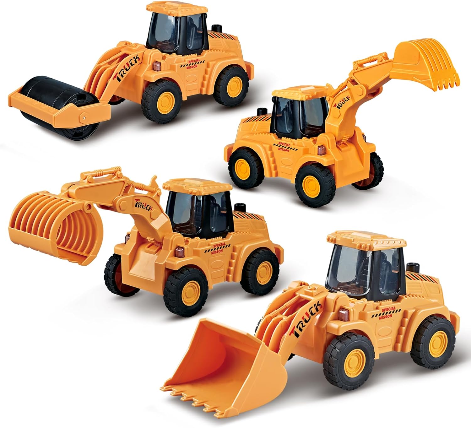 Veslier 4 Pack Construction Toys for 3 4 5 6 + Years Old Boys Kids Toddlers, Friction Powered Truck Toys for Toddlers 3 4 5 6 Years,Push and Go Car Toy,Kids Birthday Gifts for 3-6 Years Old Boys