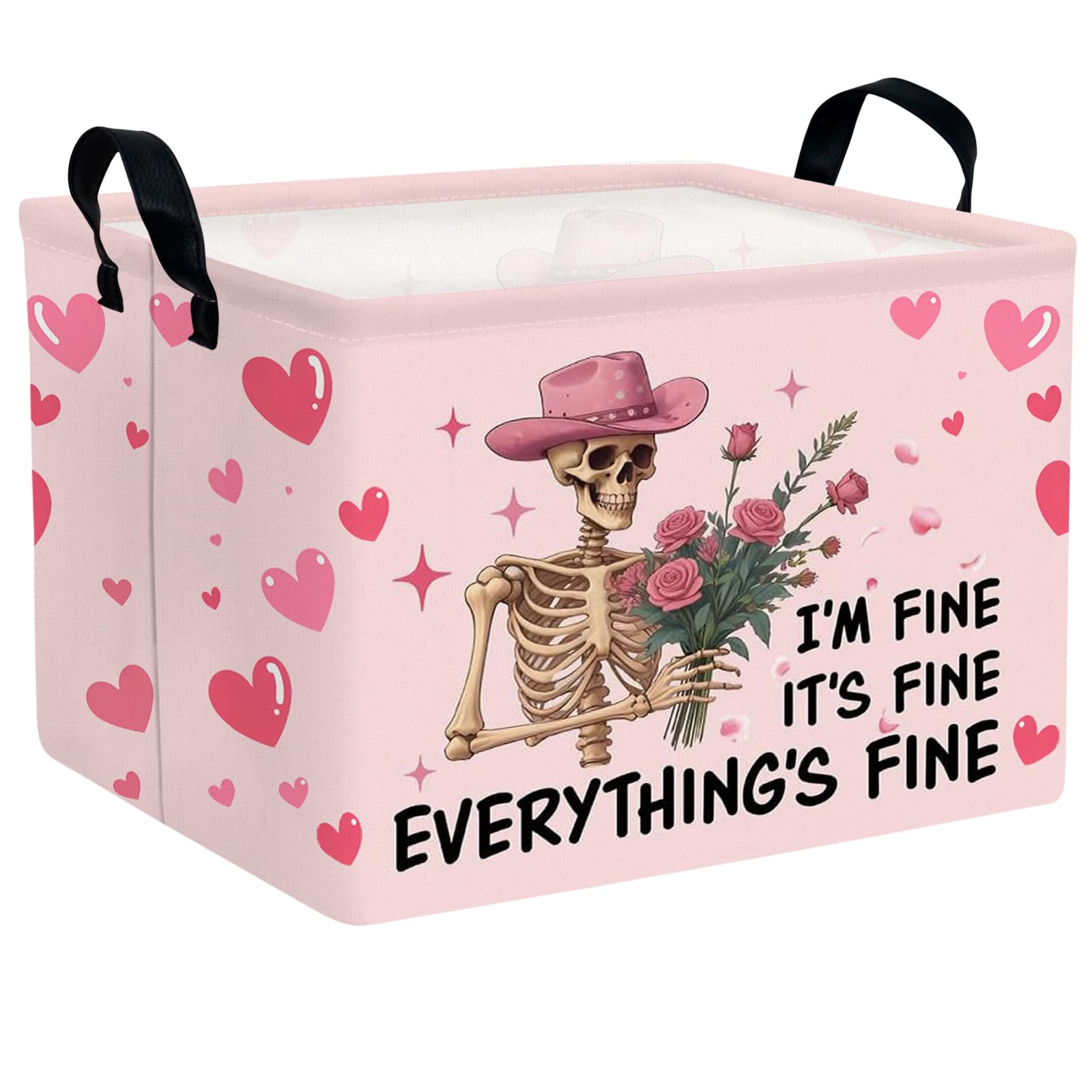 Valentine's Day Basket Gift for Empty Cute Heart Large Storage Bin for Kid and Baby Room Décor (Pink Rose Skull Heart)