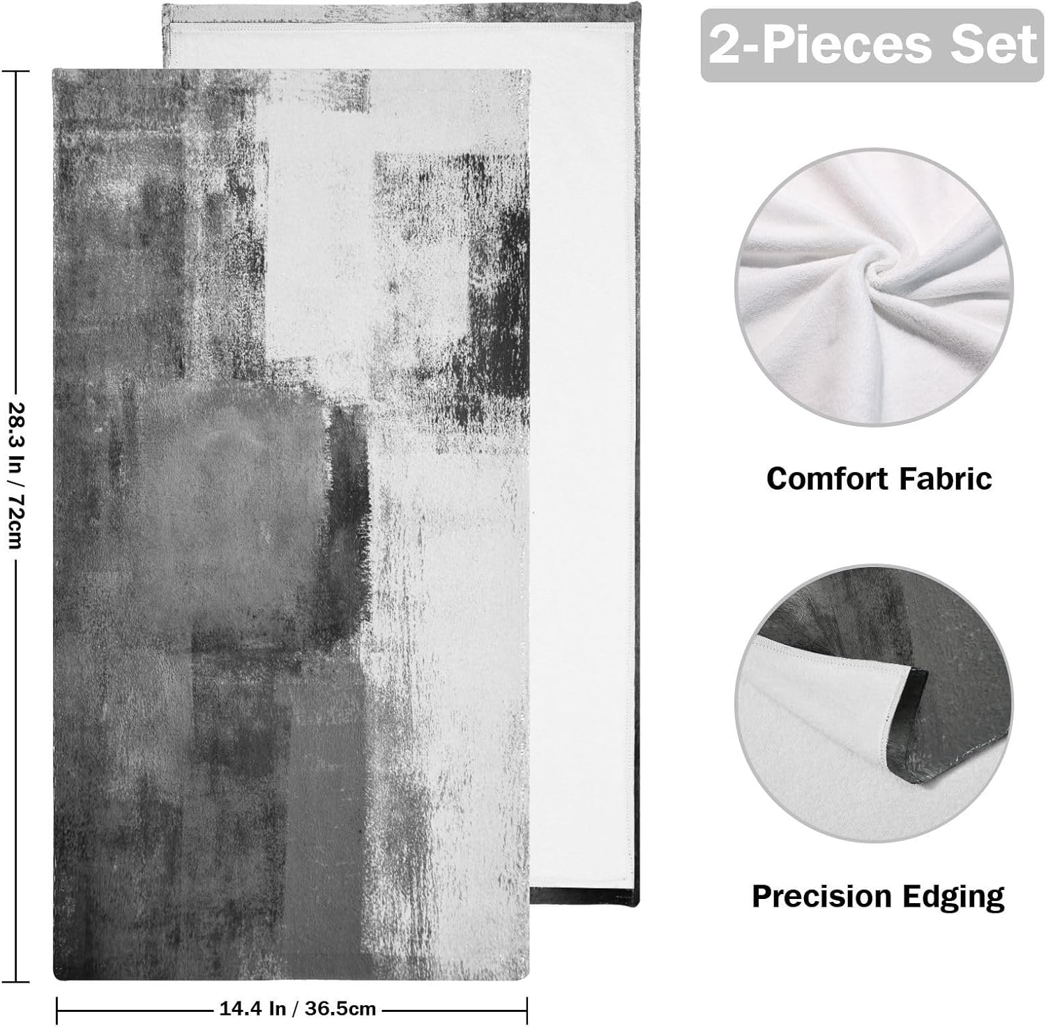 Black and White Hand Towels for Bathroom 2 Pack,Microfiber Soft Absorbent Grey Ombre Modern Abstract Art Grunge Kitchen Towels,Decorative Bathroom Towels for Face,Hair,Bath,Shower 14"x28" - Image 2