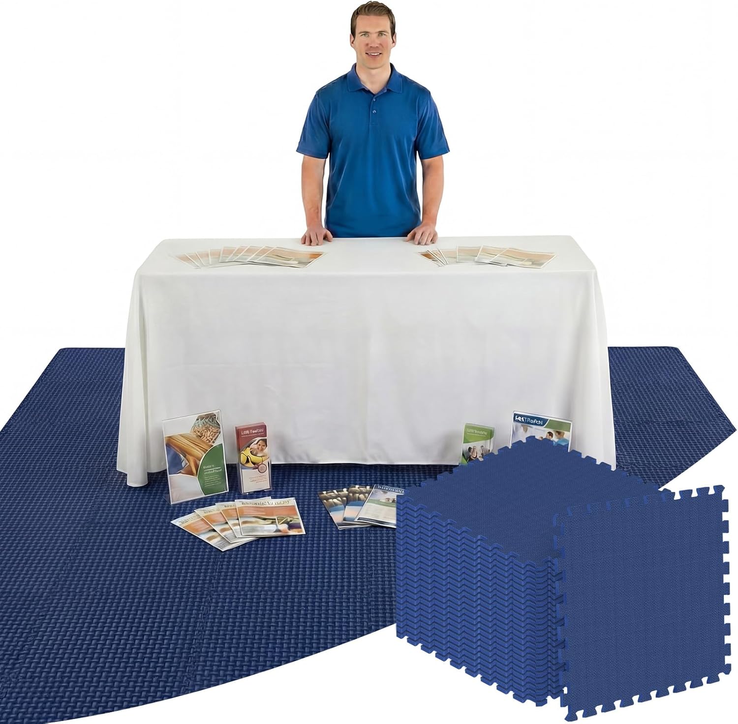 Professional Trade Show Flooring 100 Sq Ft, EVA Foam Interlocking Exhibition Floor Tiles, 25 Pcs 24 x 24 x 1/2 Inch Thick, Portable Exhibition Event Mat, Navy Blue