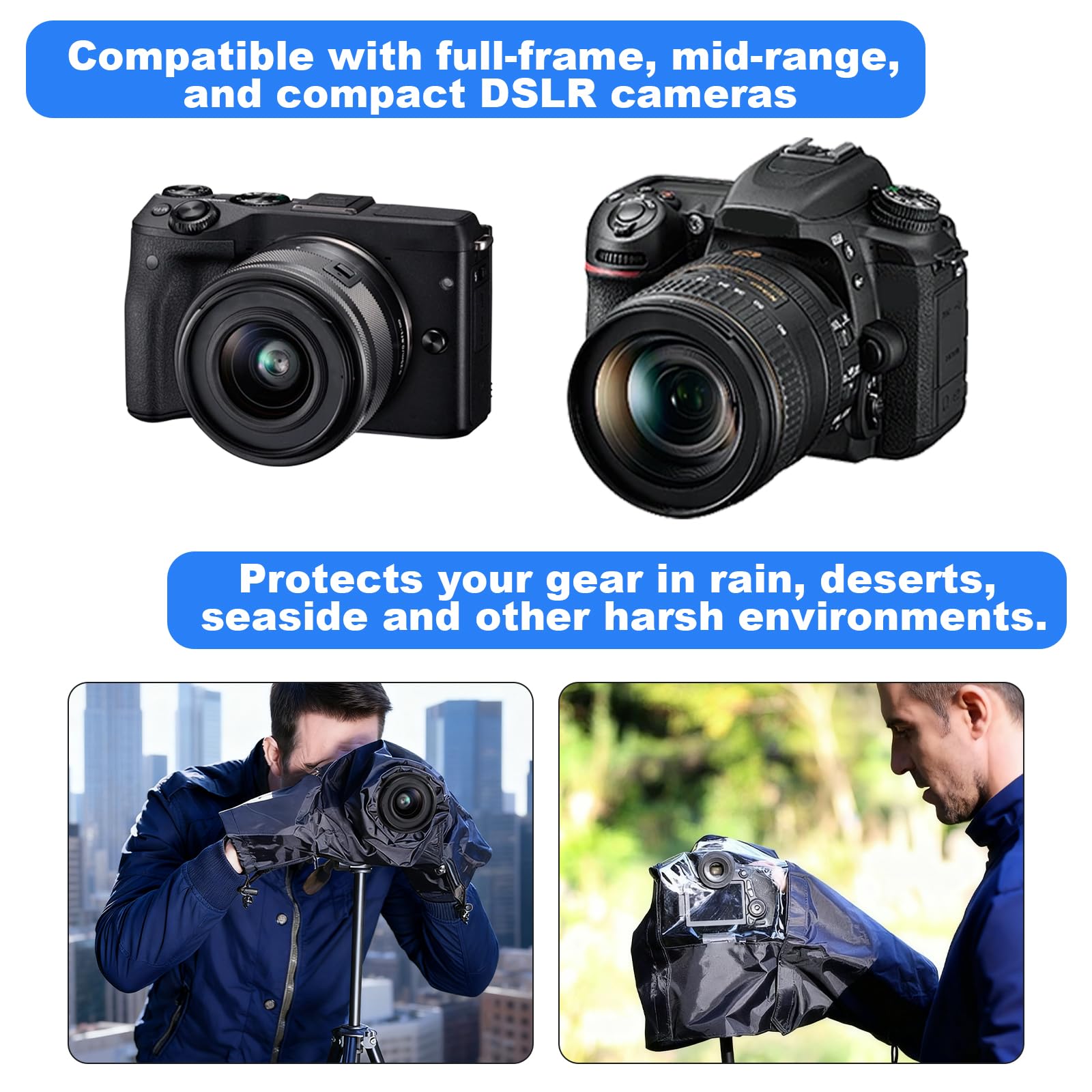 Housse de pluie imperméable pour appareil photo reflex numérique avec fenêtre transparente