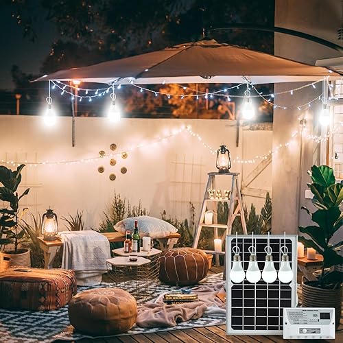 Miniatura 3 de Luces colgantes solares para interiores y exteriores con 4 bombillas LED, cada cable de 16.4 ft, impermeable, batería de 6000 mAh para patios,
