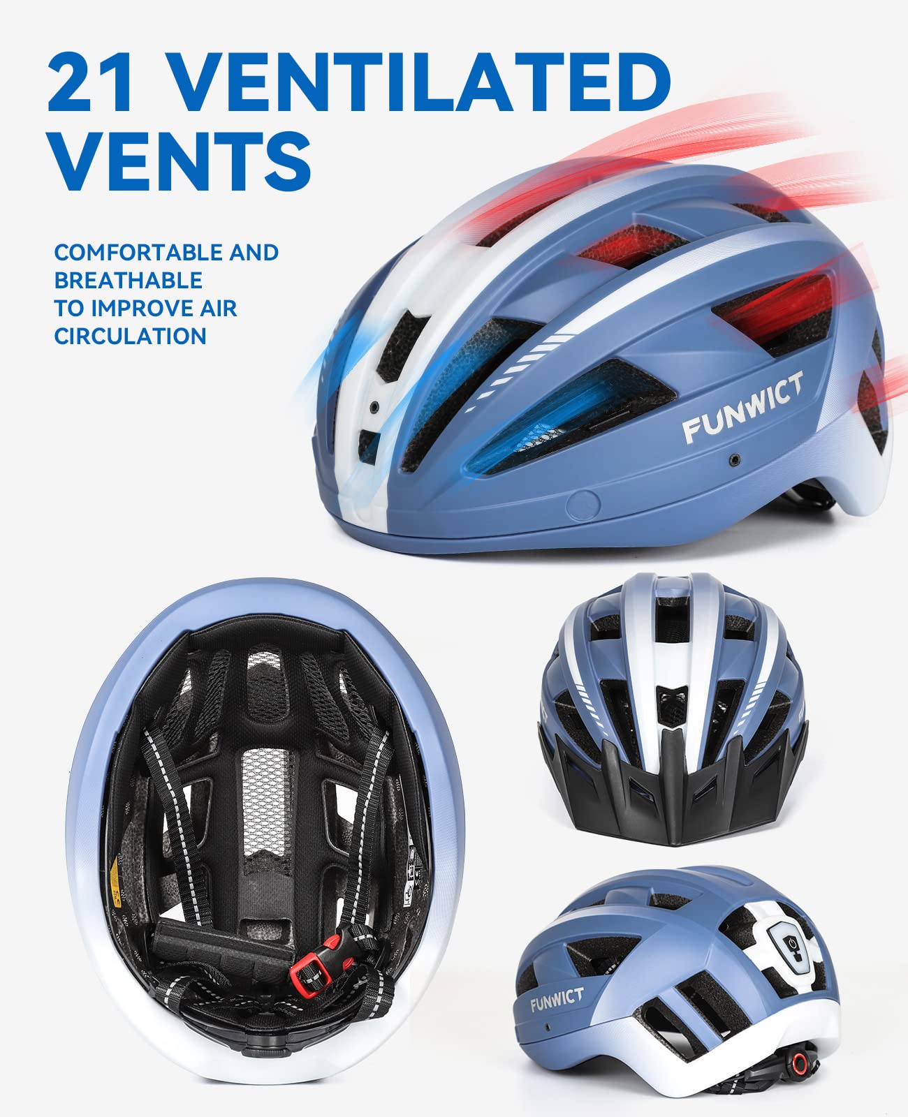 Casco Bicicleta para Ciclismo de Montaña Casco MTB Adulto con Visera y Gafas Desmontables Casco Ciclismo para Hombre Mujer de Tamaño 57-62cm (M: 54-58 cm, Azul)