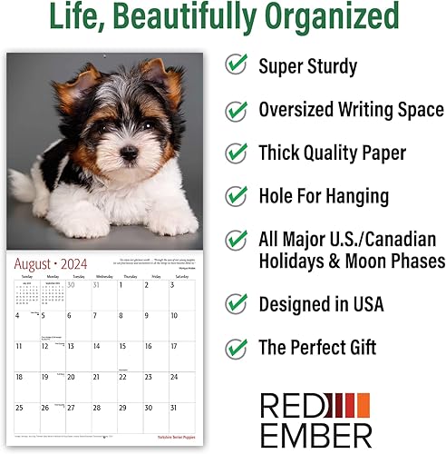Miniatura 3 de RED EMBER Yorkshire Terrier Puppies 2024 Calendario mensual de pared colgante  12 x 24 pulgadas abierto  Papel grueso y resistente  Regalo  Lindo
