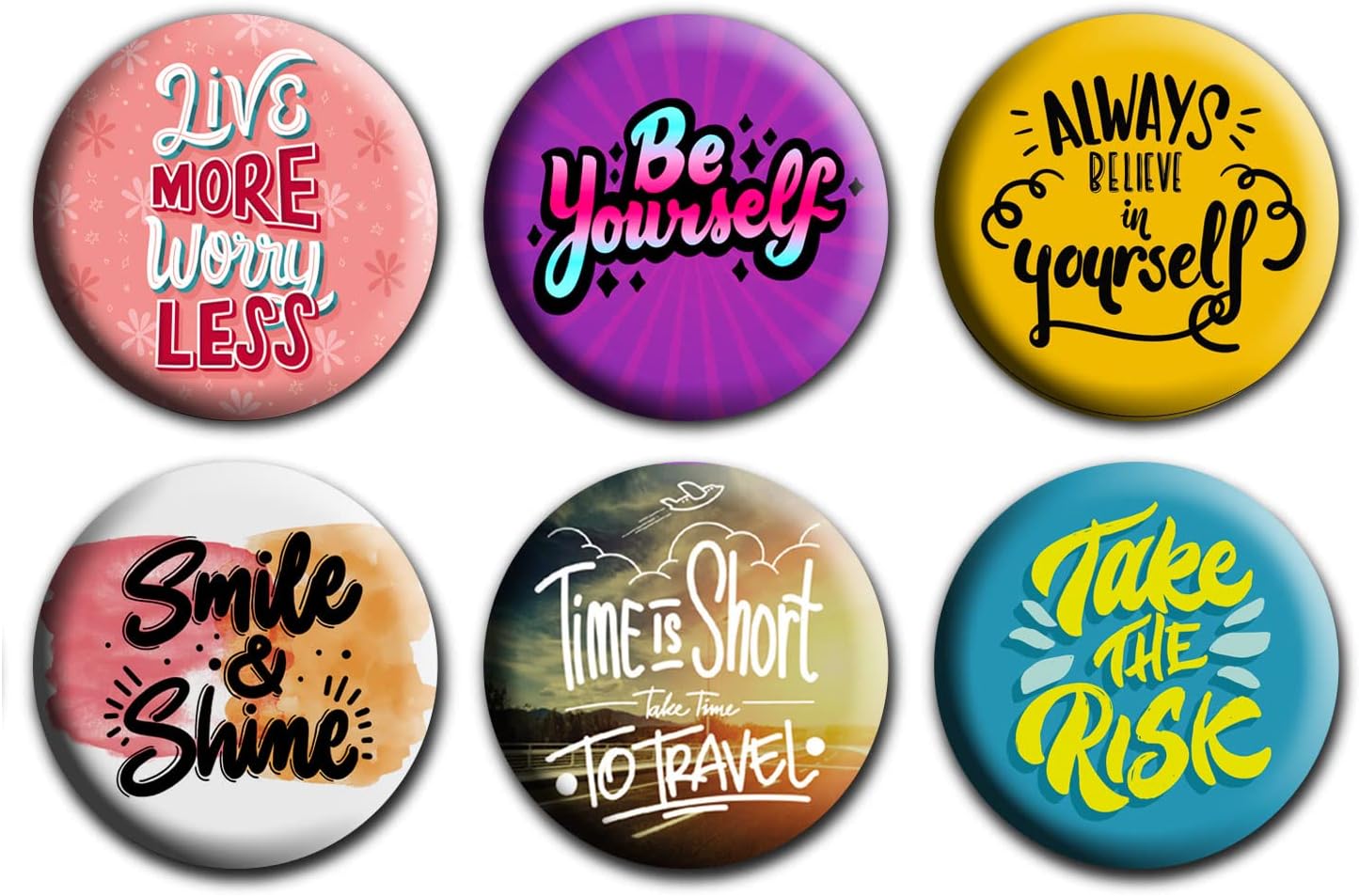 exciting Lives โ Trendy Funky Fashion Badges - Gift for Birthdays, Gift for Sister, Brother, Friend, Relative, Family Travel & Celebrations (Set of 6)