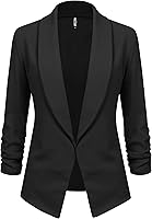 Lock and Love Women's 3/4 Sleeve Open Front Blazer Cardigan Jacket - Soft Stretch Work Office Blazer with Ruched Sleeves