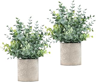 2Pcs Home Decor Artificial Plants, Fake Plants 9.45'' x 9.45'' （24cm x 24cm） Eucalyptus Potted,Eucalyptus Leaf Potted Plan...