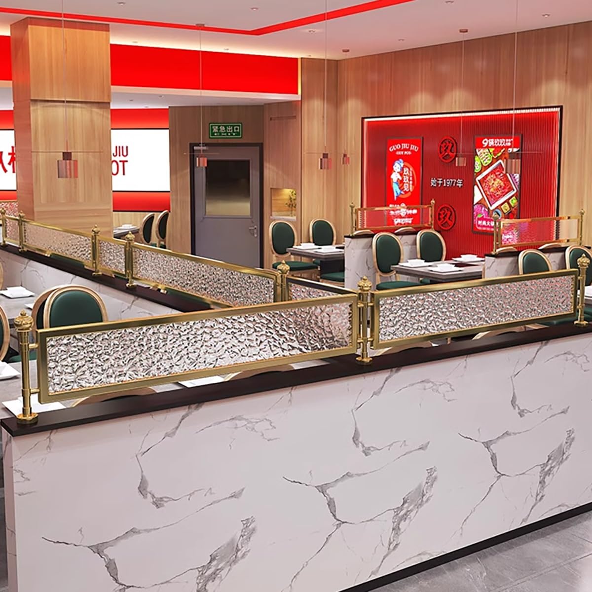 Mampara divisoria de Cristal para mostrador con Marco metálico de Cristal Templado translúcido Ondulado, Separador de Espacios Decorativo para restaurantes y comedores de hoteles. (L80cm/31.5in)