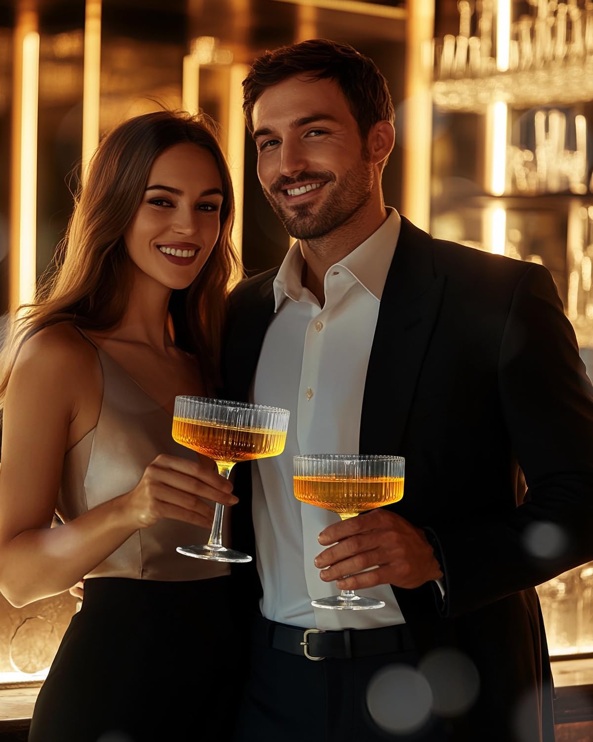 4 Pcs Coupe Glasses, Hand Blown 10 oz Cocktail Glasses, Ribbed Glasses, Gift Boxed Drinking Glass Set, Pefect Gift for Christmas, Espresso Martini, Manhattan, Wine, Champagne Martini Glasses Set of 4 - Image 2