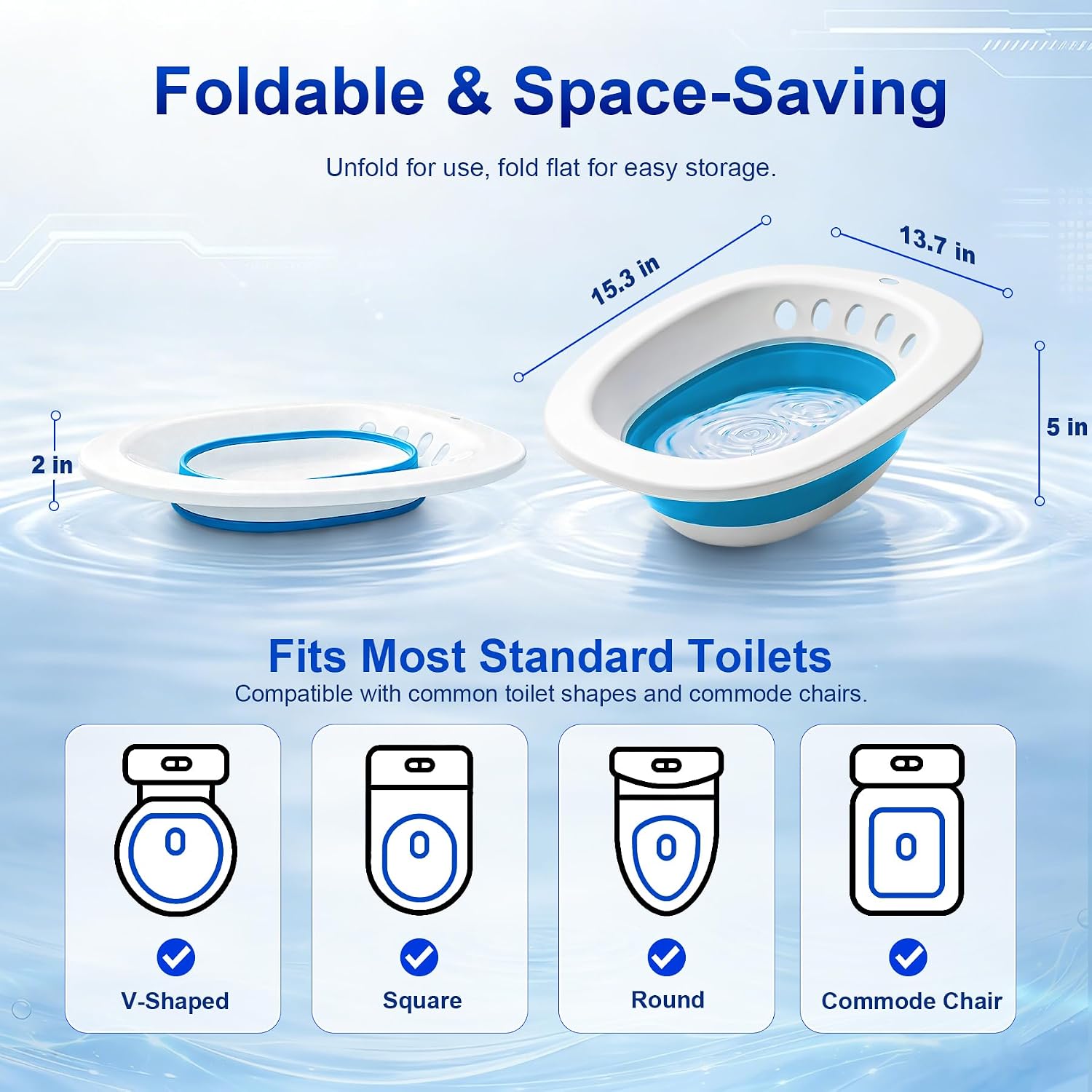 Electric Sitz Bath for Toilet Seat - Yoni Steam Seat -Portable Sitz Bath Tub for Hemorrhoids and Postpartum Care - Wide Seat - Deeper Bowl - Blue
