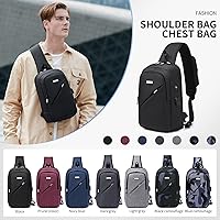 Vista 24 de DUSLANG Mochila de hombro para senderismo, bolsa cruzada para hombres, bolsas de pecho con puerto de cargador USB para campamento casual, ciclismo