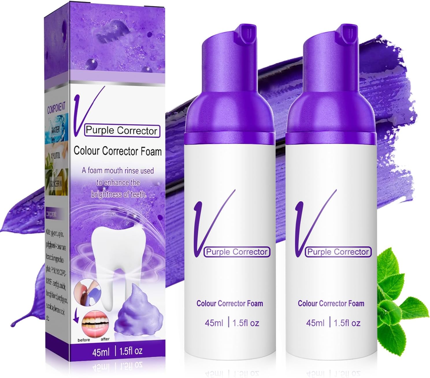 Rowphya 2 Pcs Purple Toothpaste for Teeth Whitening, V34 Colour Corrector, Teeth Whitening Kit