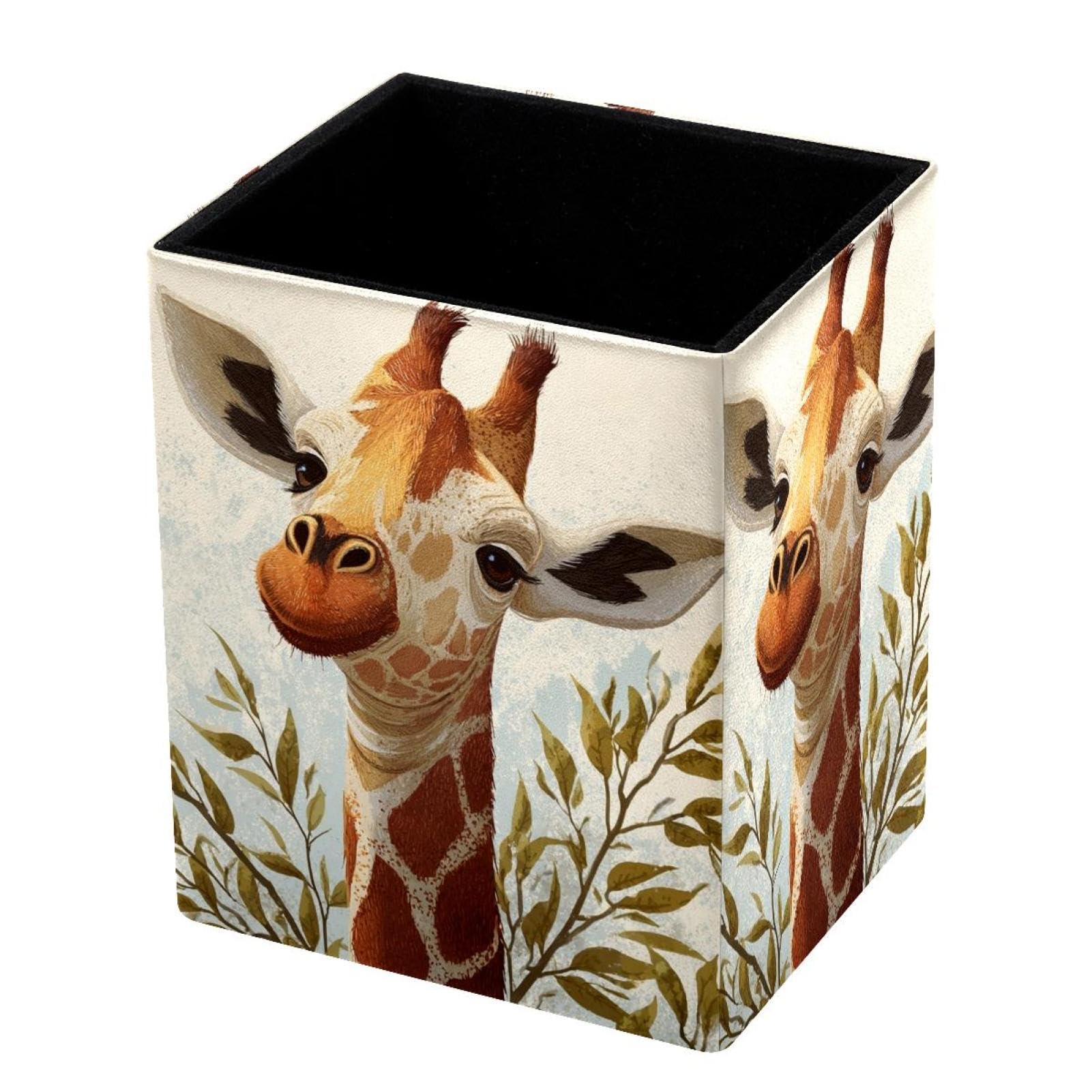 VAPOKF Pencil Holders for Desk, Giraffe Printed Pen Holders Pen Pot Makeup Brushes Storage Desktop Stationery Supplies Organiser for Home Office