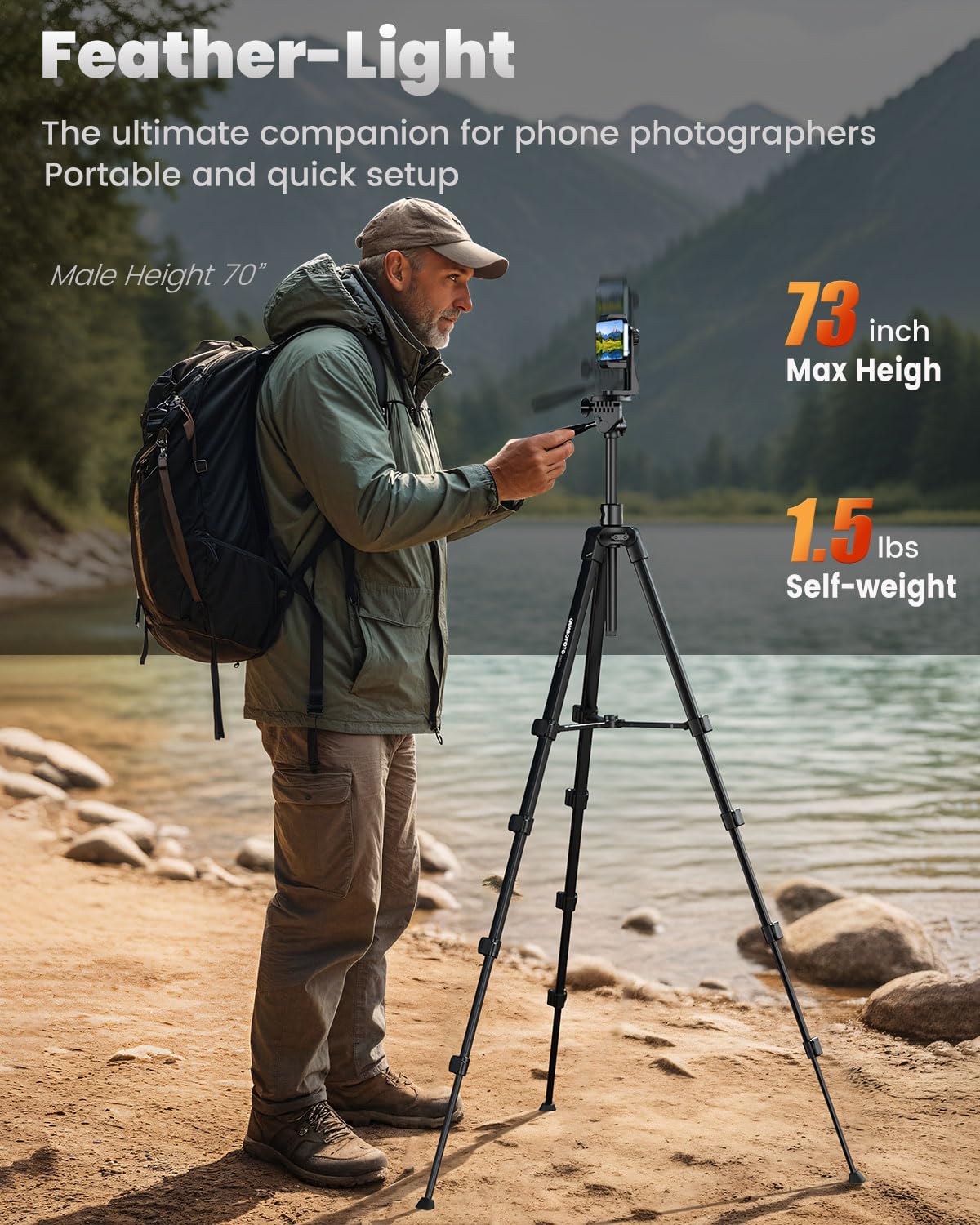 CAMBOFOTO Treppiede orizzontale 185 cm per iPhone/fotocamera, Treppiede overhead per smartphone flessibile, Supporto per telefono per riprese video/Borsa da trasporto