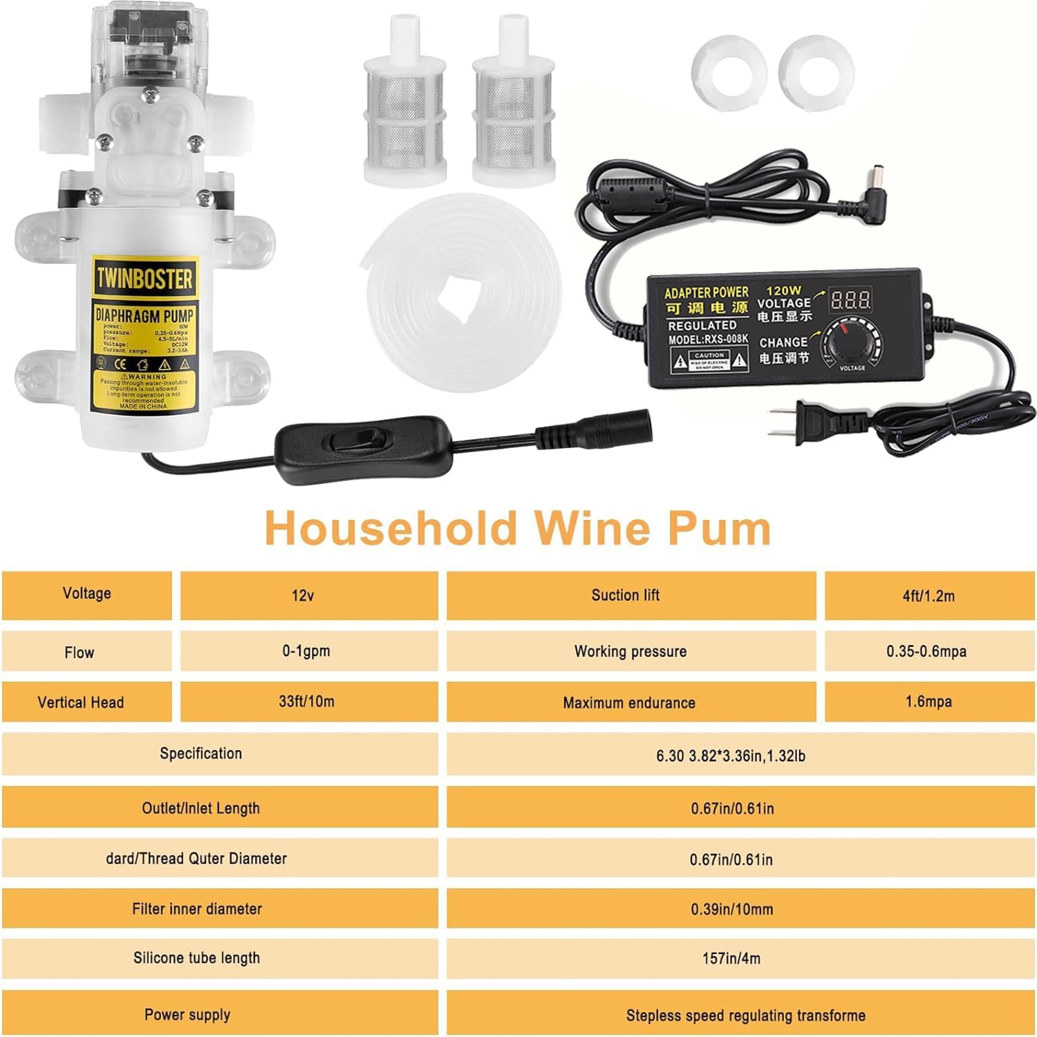 Household Electric Wine Transfer Pump 100-230V Speed Adjustable Food Grade Self-Priming Beer Pump Ideal for Pumping Wine Beverages Filter (Wine Transfer pump)