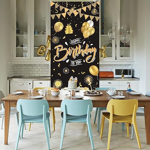 Miniatura 4 de Cartel para puerta de cumpleaños de oro rosa, suministros de decoración de cubierta de puerta de feliz cumpleaños, telón de fondo de fotografía para