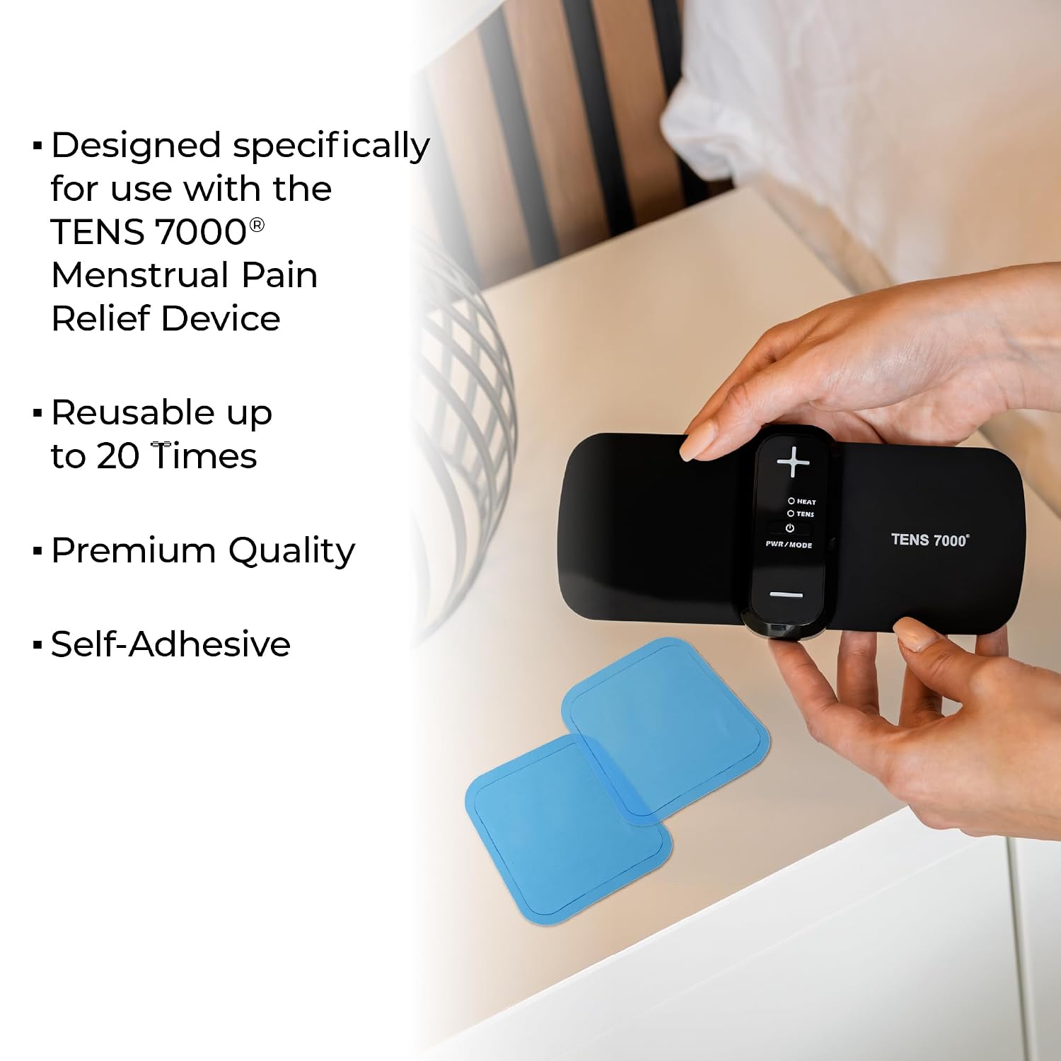 TENS 7000 Menstrual Pain Relief Unit Replacement Pads, 8-Pack, Includes Protective Backing, Pre-Gelled & Easy to Use, Specifically Designed for TENS 7000 Unit for Menstrual Pain