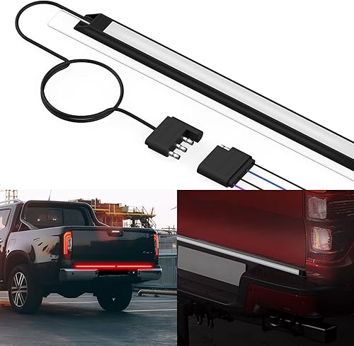 Tira de luz LED para puerta trasera de 60 pulgadas para camión señal de giro secuencial ámbar de función completa freno rojo luz blanca de reversa