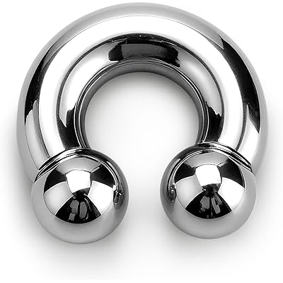 BodyBonita G23 Titanium Septum Rings, 00/0/2/4/6/8/10/12G Horseshoe Circular Barbell Spikes Stretched Pincher Nose Piercing Jewelry, ASTM F136 Titanium Earrings for Women Men 10/12/16/19 mm