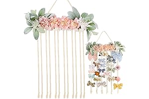 POVETIRE Bow Holder for Girls, Wall-Mounted Hair Accessory Organizer for Hair Bows and Clips