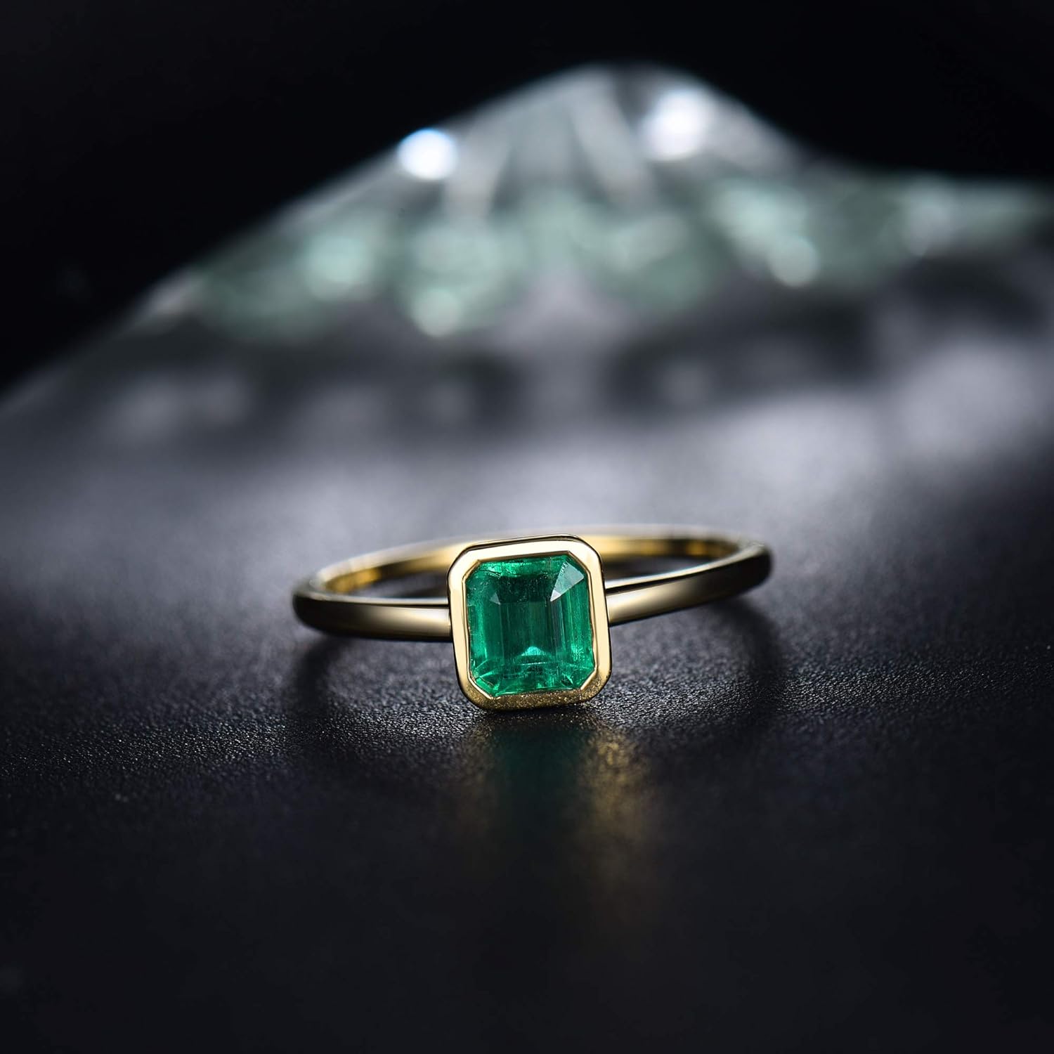 Natural Emerald Engagement Ring Solid 18K Yellow Gold Rings for Ladies Women
