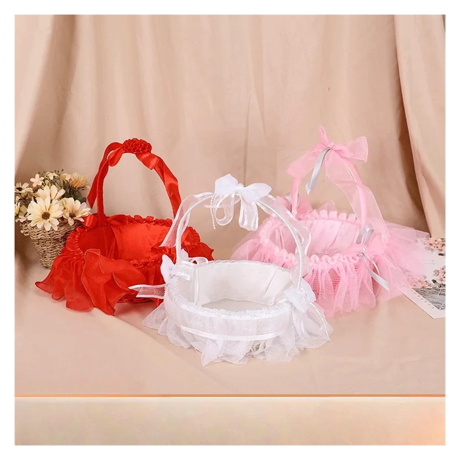 Konfetti-Korb für die Hochzeit, Blumen-Hochzeitskorb, handgehalten, Spitze, Blütenblatt, verstreut, mehrfarbig(Color4)