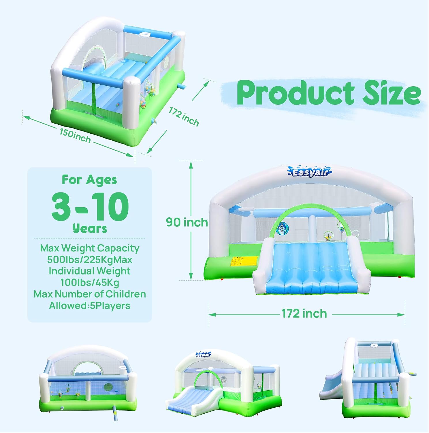 Inflatable Bounce House for Kids, Bouncy Castle with Slide | Jumping Castle Outdoor, Basketball Hoop, Throwing Ball Game, Target Balls, Ball Pits, Blower Included