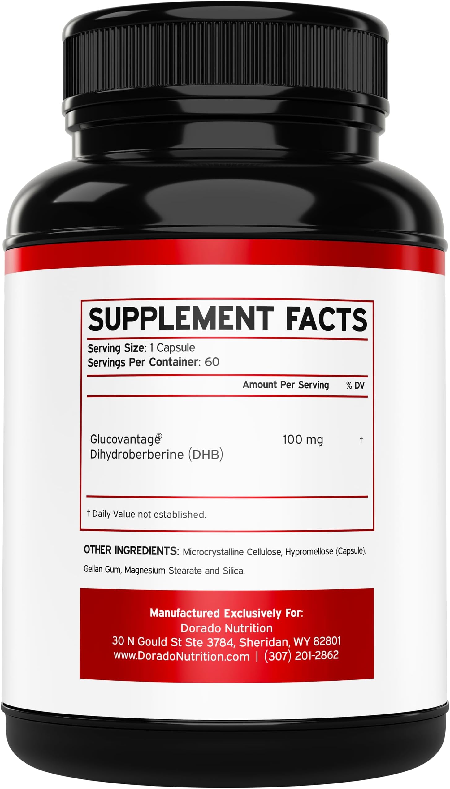 Dihydro Berberine Supplement 100mg, 60 Capsules (Patented GlucoVantage Super Berberine with 5X More Effective Than Beerine with Less Side Effects) - Third Party Tested, Vegan & USA Made