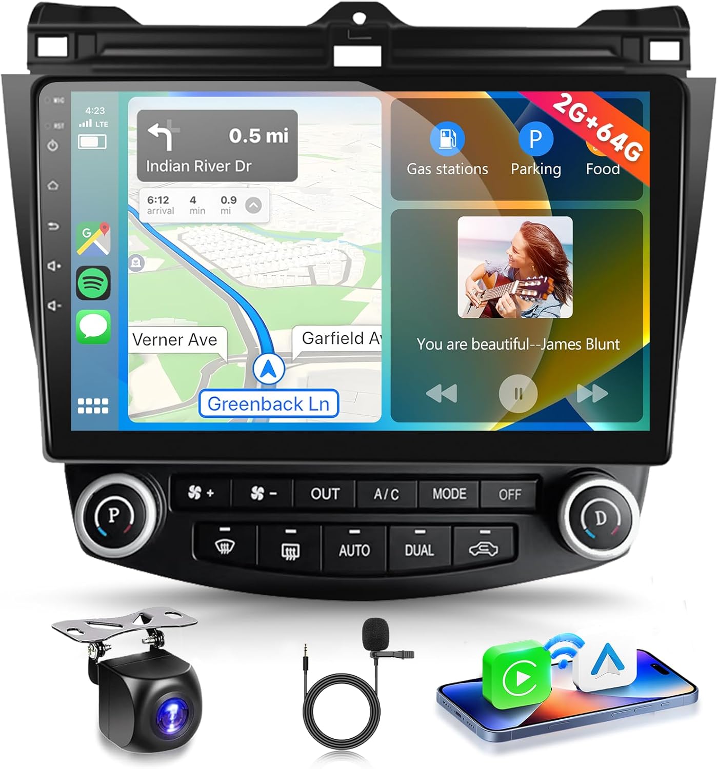 Car Radio for Honda Accord 2003-2007 Stereo 10.1 inch HD IPS Touch Screen Android Head Unit Built-in DSP Wireless CarPlay Android Auto Bluetooth GPS WiFi DVR SWC Backup Camera