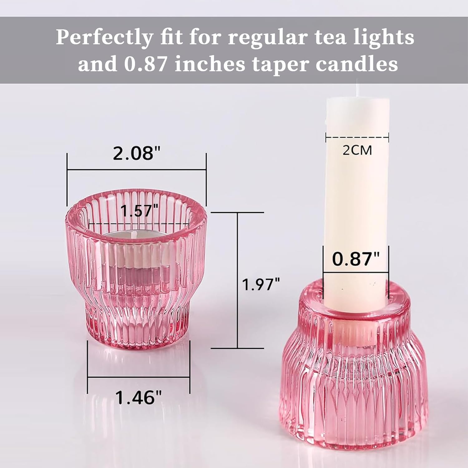 12pcs Pink Taper Candle Holders, Glass Candlestick Holders, Tea Light Candle Holder for Galentines Valentines Wedding Centerpieces Table Decor, Votive Candle Holders for Baby Shower - Image 6