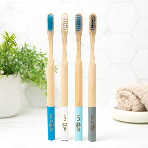 Miniatura 4 de Cepillo de dientes de bambú  Cuidado bucal natural biodegradable ecológico  Cerdas suaves, mango sostenible, agarre ergonómico  Paquete de 4