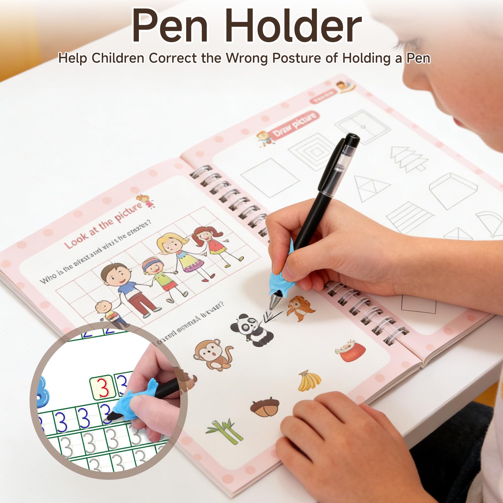 Cuaderno de ejercicios preescolar mágico, 4 unidades, cuaderno mágico con 1 bolígrafo y 10 minas de repuesto, libros de ejercicios reutilizables para alfabeto, números y matemáticas