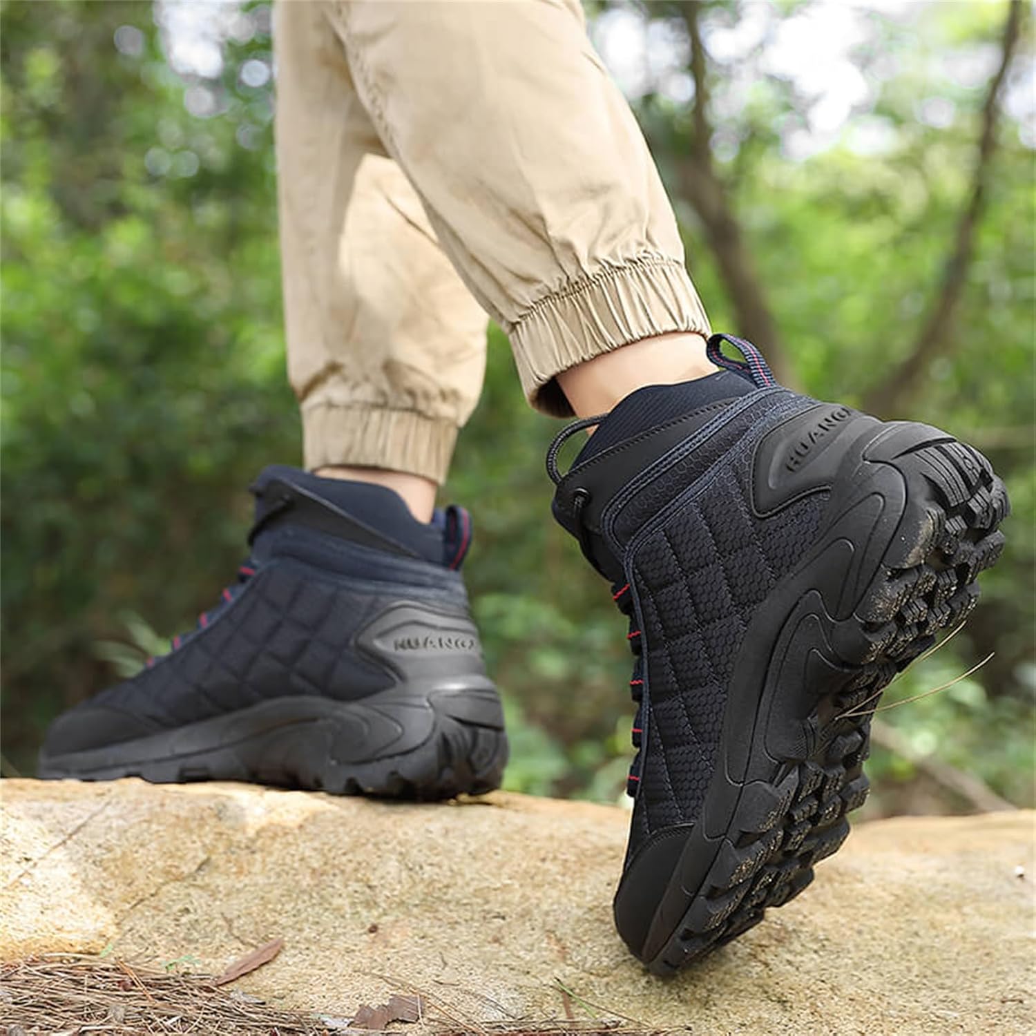 Men's Waterproof Suede Leather Mid Top Lace Up Boots Textured Lightweight Round Toe Flat Heel Outdoor Hiking Boots for Casual Walking Hiking Training Hunting Backpacking