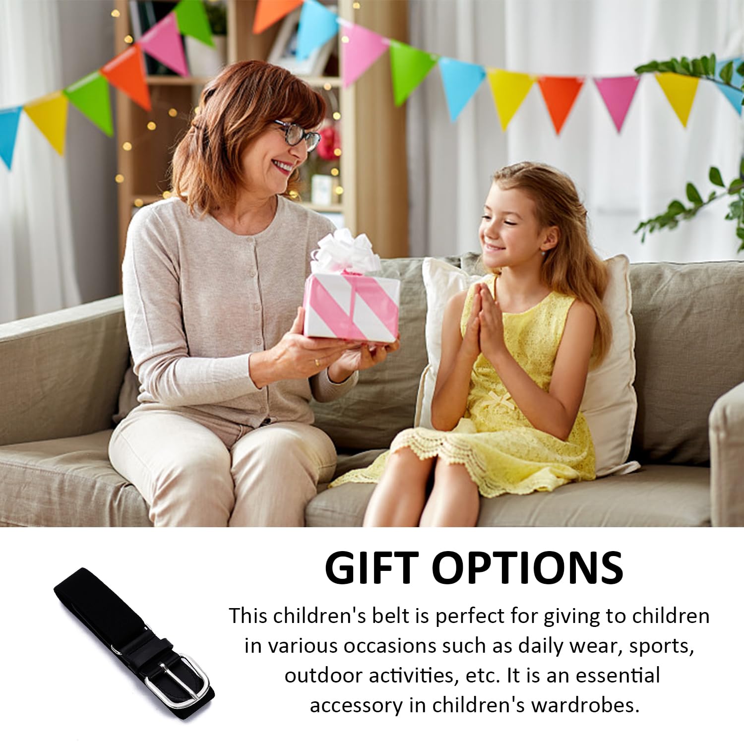 Cinturón Negro Ajustable Elástico para Niños, Accesorio de Moda