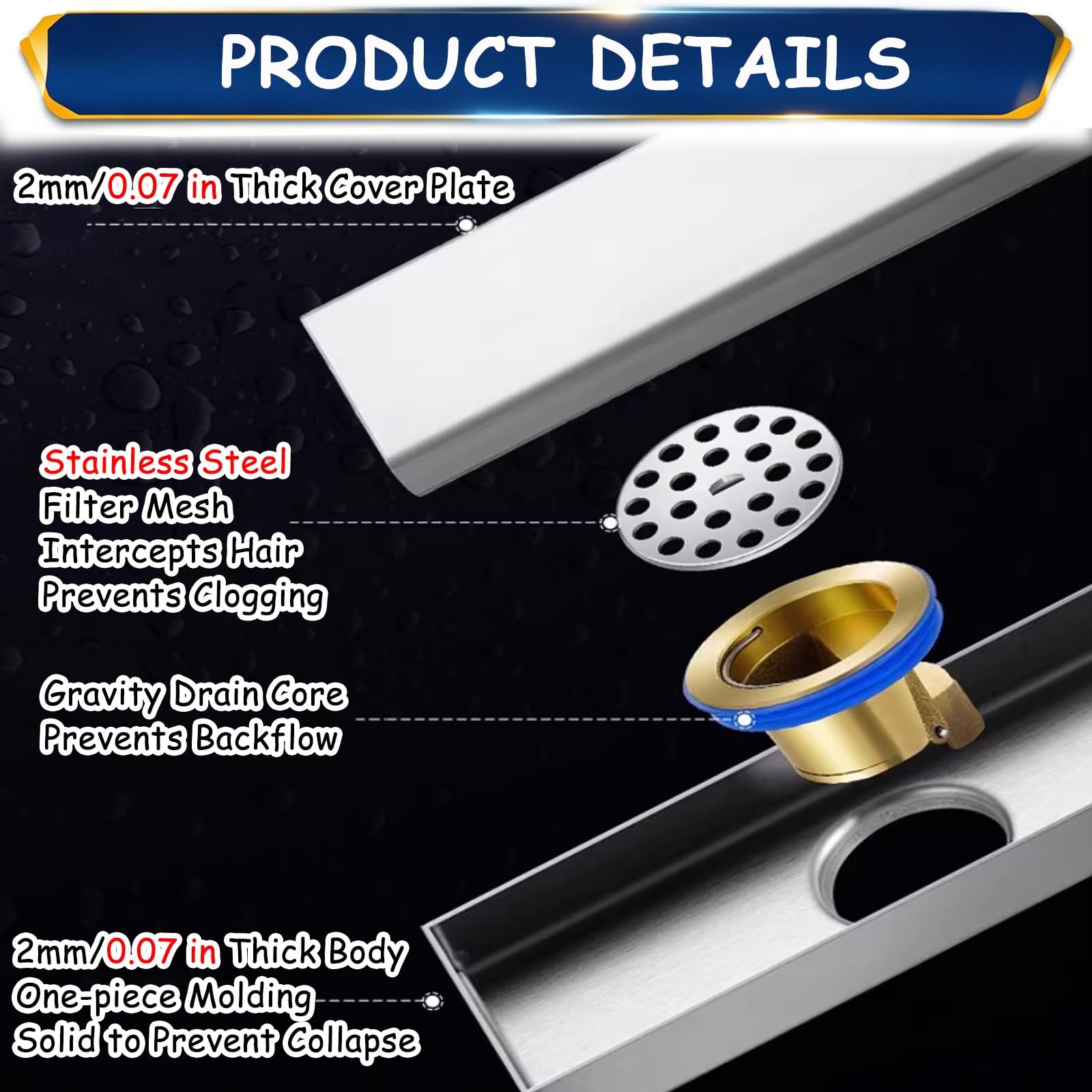 Desagüe de Suelo Invisible Desagüe Lineal Esbelto De Acero Inoxidable, Desagüe De Canaleta para Baño Cocina con Salida Lateral Y Bandeja para Revestimiento Cerámico(Gray,L 11 4/5 in(30cm))