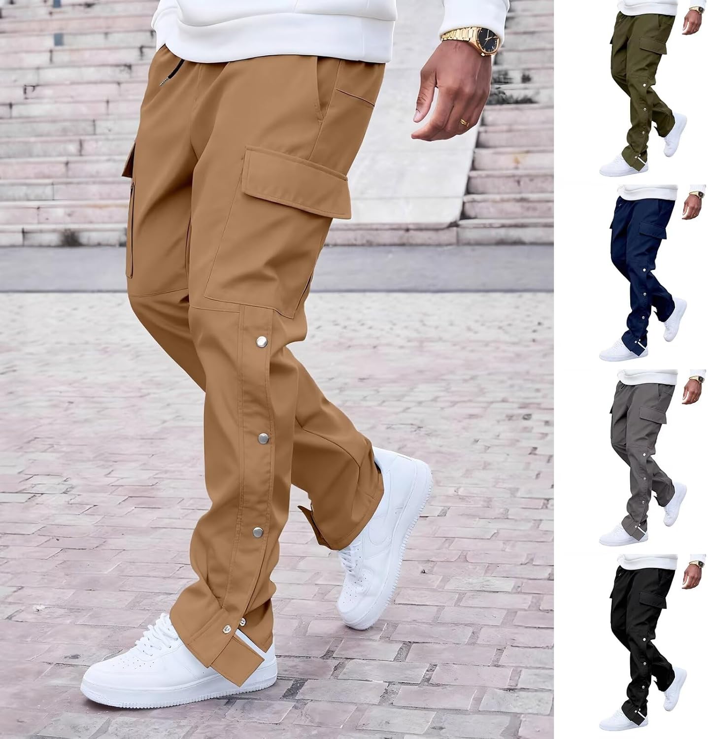 Men's Casual Cargo Pants Workout Joggers Lightweight Sweatpants Hiking Drawstring Tactical Pants with Multi Pockets