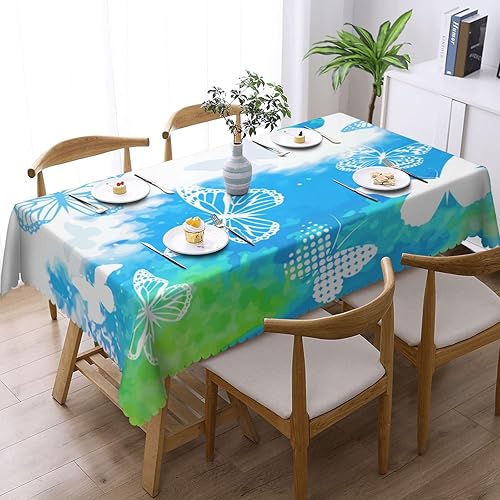 Aimeryup Blue Green Butterflies Table Cloth Rectangle Table,Waterproof Tablecloth Rectangle Table Cloth Tablecloths for 6 Foot Rectangle Tables