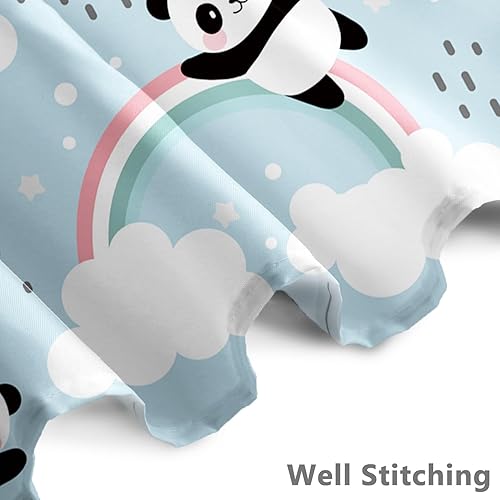 Miniatura 3 de Renaiss Cortina de ducha con diseño de panda de 72 x 72 pulgadas, diseño de animales de dibujos animados, nubes blancas, cielo azul, arco iris,