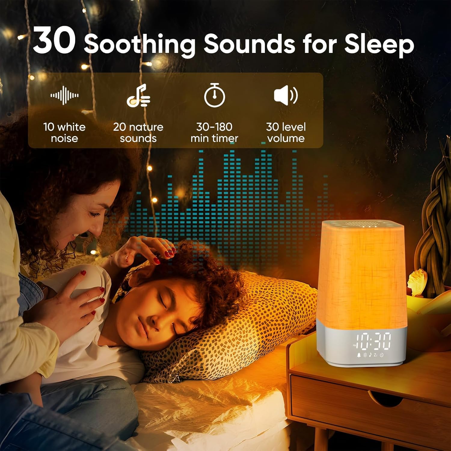 Sveglia con 30 suoni naturali, luce alba, lampada da comodino, dimmabile, ricaricabile, timer, regalo per mamma e papà